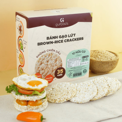 Bánh gạo lứt Hữu cơ GUfoods - Thành phần gạo lứt organic, Không đường, Không chiên dầu, Lành mạnh, Phù hợp Eat clean, Ăn vặt healthy, Thực dưỡng, Tập gym, Thuần chay