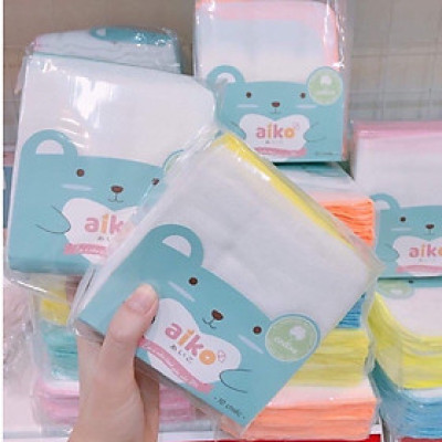 Bịch 10 Khăn sữa Cotton viền màu 4 lớp an toàn cho trẻ sơ sinh Aiko (Hàng Việt Nam xuất Nhật) - Kích thước 27cm x 25cm