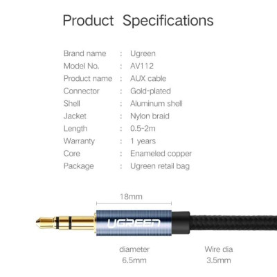 Ugreen UG10684AV112TK 0.5M màu Xanh Cáp âm thanh 2 đầu 3.5mm dương - HÀNG CHÍNH HÃNG