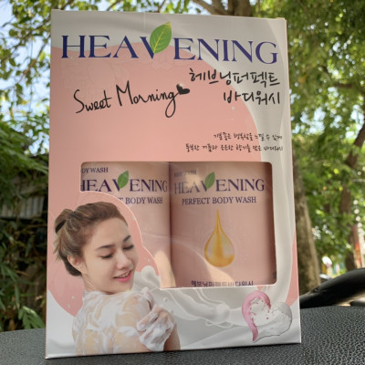 Set 1 sữa tắm dưỡng ẩm, làm trắng da Heavening 750ml Hàn Quốc tặng kèm 1 khăn tắm tạo bọt