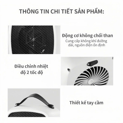 Quạt sưởi mini H358, máy sưởi mini để bàn thiết kế nhỏ gọn tiện lợi, không mùi nhựa, công suất 350-500W, hàng chính hãng, BH 12 tháng