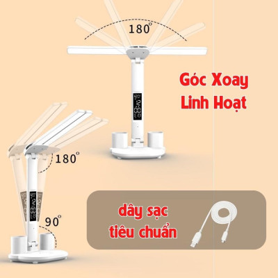 Đèn Học Để Bàn, Đèn Học Chống Cận, Điều Chỉnh Được Độ Sáng, Có Đồng Hồ LED, Đèn Học Sinh - Hàng Nhập Khẩu