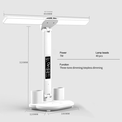 Đèn Học Để Bàn, Đèn Học Chống Cận, Điều Chỉnh Được Độ Sáng, Có Đồng Hồ LED, Đèn Học Sinh - Hàng Nhập Khẩu