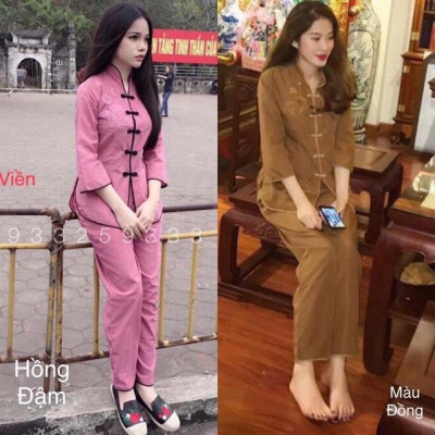 ĐỒ LAM ĐI CHÙA cổ tàu thêu sen