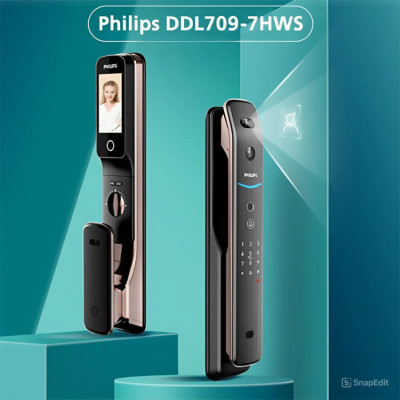 Bộ khóa cửa thông minh khuôn mặt 3D Face, vân tay, thẻ từ, mật khẩu và chìa cơ. Thương hiệu Hà Lan cao cấp Philips DDL709-7HWS. Hàng chính hãng