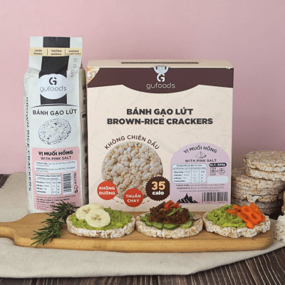 Bánh gạo lứt GUfoods vị Muối hồng - Không chiên dầu, Không đường, Lành mạnh, Phù hợp Eat clean, Ăn vặt healthy, Thực dưỡng, Tập gym, Thuần chay