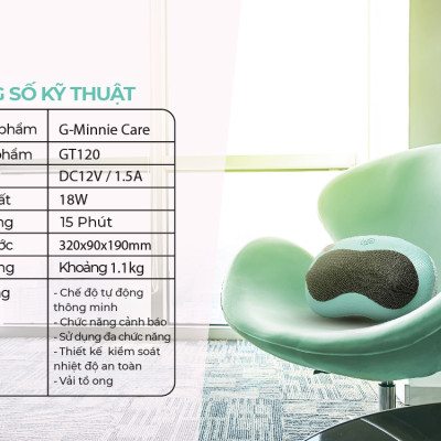 |GIÁ SỐC| Gối Massage nhiệt hồng ngoại G-Minnie Care| Công nghệ massage Shiatsu 3D | 1 Năm Bảo Hành