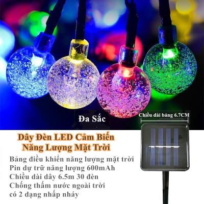 Đèn Led Cảm Biến Năng Lượng Mặt Trời 6,5M 30 Đèn Chống Thấm Nước Treo Trang Trí Gồm 2 Màu Vàng Ấm Và Đa Sắc