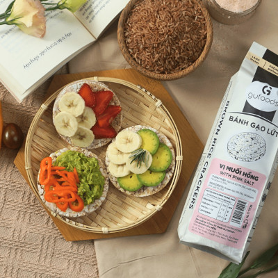 Bánh gạo lứt GUfoods vị Muối hồng - Không chiên dầu, Không đường, Lành mạnh, Phù hợp Eat clean, Ăn vặt healthy, Thực dưỡng, Tập gym, Thuần chay