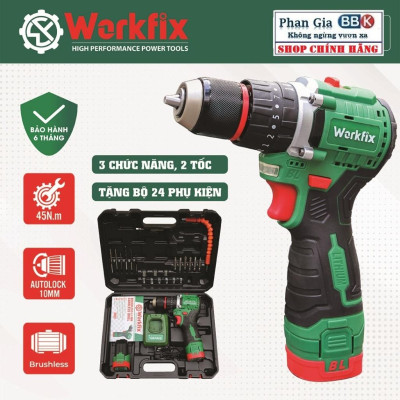 Máy Khoan Dùng Pin WORKFIX 16,8V - Đầu Kẹp Autolook 10mm Pin 4 Cell bảo hành chính hãƞg
