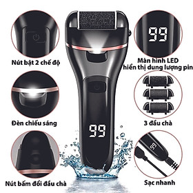 Dụng Cụ Mài, Chà Gót Chân Tẩy Da Chết Sạc Điện 2 Tốc Độ + Tặng Bộ Dụng Cụ Chà Gót Chân 10 Món Hàng Chính Hãng