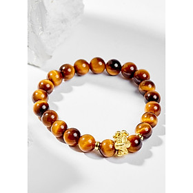 Vòng Tay Phong Thủy Đá Mắt Hổ Vàng Nâu Phối Charm Tuổi Mão Bạc Mạ Vàng 24K (8mm) Mệnh Thổ, Kim Ngọc Quý Gemstones