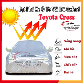 [TOYOTA CROSS] Bạt Phủ Ô Tô Vải Dù Oxford, Tráng Nhôm Cao Cấp, Áo Trùm Bảo Vệ Xe TOYOTA CROSS, Bạc Phủ Trùm Chống Nóng Chống Mưa, Chống Xước Xe, Bạt Của Xưởng Được May Theo Kích Cỡ Xe, Cam Kết Vừa Xe, Bền Và Đẹp Tới 2 Năm