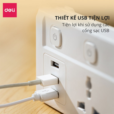 Ổ Cắm Điện Đa Năng Có Công Tắc Chống Giật Chống Cháy Chất Lượng Cao Deli - Hàng Chính Hãng - ET407 408 409