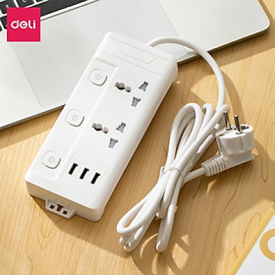 Ổ Cắm Điện Đa Năng Có Công Tắc Chống Giật Chống Cháy Chất Lượng Cao Deli - Hàng Chính Hãng - ET407 408 409