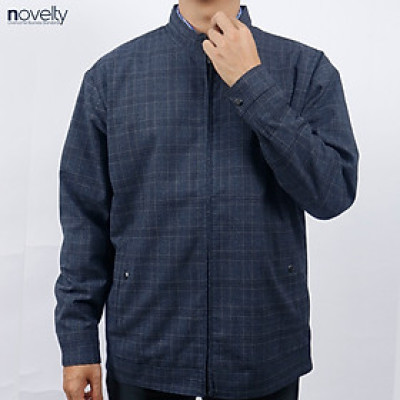 Áo Jacket nam 2 lớp cổ trụ Novelty Casual caro lớn xanh đen NJKMCLMT3B2305642