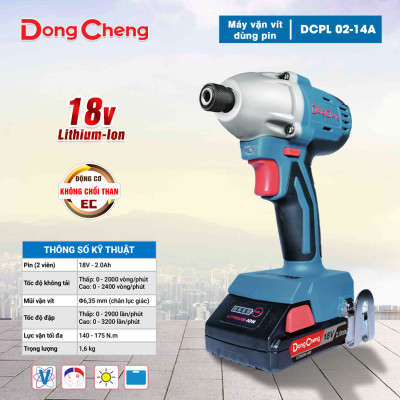 MÁY VẶN VÍT (ĐỘNG CƠ KHÔNG CHỔI THAN) DÙNG PIN 18V DONGCHENG DCPL02-14A (GỒM 2 PIN 18V/2AH) - HÀNG CHÍNH HÃNG