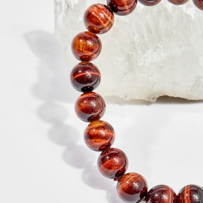 Vòng tay phong thủy nữ đá mắt hổ nâu đỏ charm trụ 8mm mệnh hỏa, thổ - Ngọc Quý Gemstones