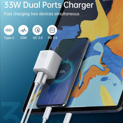 Combo Củ Sạc Điện Thoại Type C 33W PPS PD3.0 CHOETECH PD5006-W Và Cáp Type C to C 60W Dài 1.8M CC0005-S - Hàng Chính Hãng