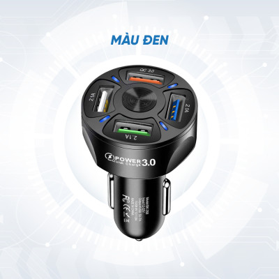 Tẩu Sạc Xe Ô Tô 4 Cổng USB Công Nghệ Sạc Nhanh QC 3.0A | Tẩu Sạc Điện Thoại Dùng Trên Xe Ô Tô 4 Cổng USB Sạc Được Nhiều Thiết Bị Cùng Lúc, Hỗ Trợ Sạc Nhanh QC 3.0A