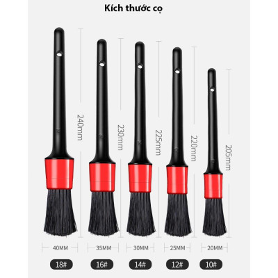 Bộ 5 cọ tròn rửa xe , chổi vệ sinh nội thất ô tô đa năng 5 kích thước Cửa hàng nội ngoại thất ô tô Trendy Car