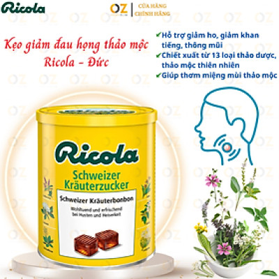Hỗ trợ giảm đau họng Ricola Shweizer Krauterzucker chứa 13 loại thảo mộc đem đến cảm giác dịu nhẹ cổ họng và thơm mát (dạng kẹo) - OZ Slim Store