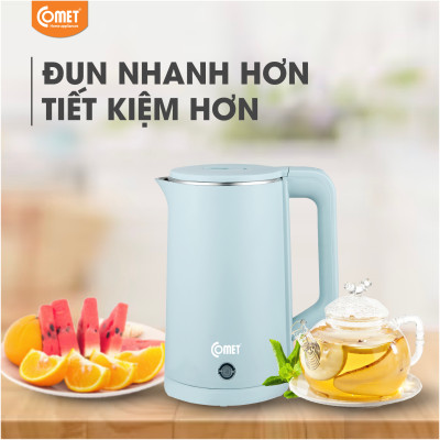 Bình đun siêu tốc 2 lớp Comet CM8226 – Hàng chính hãng - Dung tích 1.8L, công suất 1500W, chống bỏng, tự ngắt an toàn
