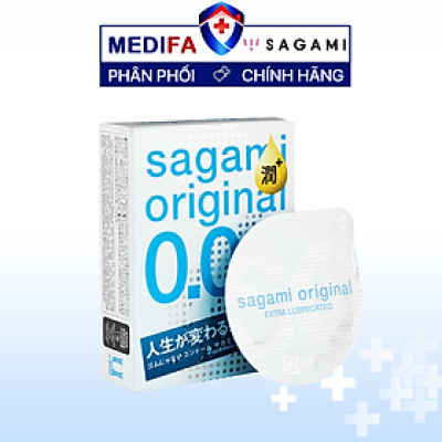 Bao cao su cao cấp Sagami Original 0.02 Non Latex mượt mà, êm ái, chân thực, Hộp 3 chiếc