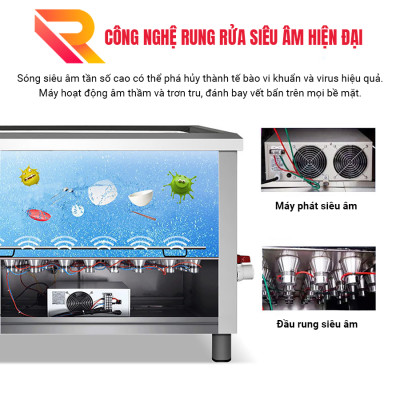 Máy rửa bát sóng siêu âm cho nhà hàng, bếp ăn tập thể Rama RB1200 dung tích 180L - Hàng chính hãng