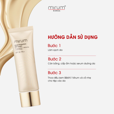 Kem BB 6in1 Mirum làm trắng da, chống lão hoá, dưỡng ẩm, chống tia UV, Lót và nền 50g Mirum Multi Protection BB cream SPF30/PA++