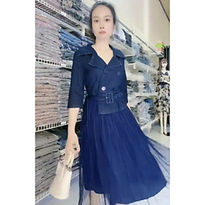 Đầm dự tiệc vest phối xếp ly cao cấp.