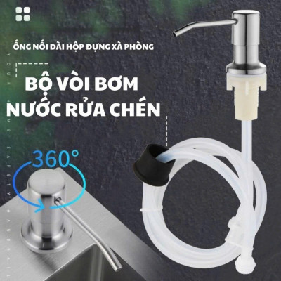 Bộ Vòi Bơm Hút Nước Rửa Chén Gắn Âm Chậu Bằng Inox Xoay 360 - Dây dẫn nối dài tiện lợi dễ sử dụng