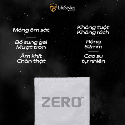 Bao cao su mỏng khít LifeStyles Zero - Trơn êm - Hộp 3 bao