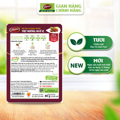 Combo Xốt gia vị hoàn chỉnh Barona: 1 gói Thịt Nướng Hàn Quốc (80gr) + 1 gói Thịt Nướng Ngũ Vị (80gr) + 1 gói Thịt Nướng Sả (80gr)