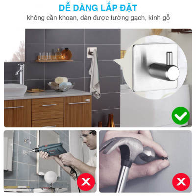 Combo 4 móc dán tường inox 304 HOBBY Home Decor TV160-4 có keo dán
