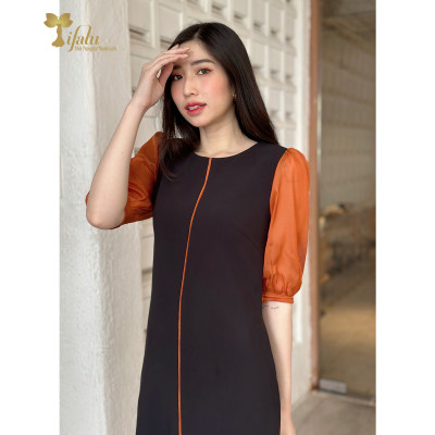 Đầm suông trung niên TIFALU LD305 - Đầm công sở trung niên tay voan thanh lịch