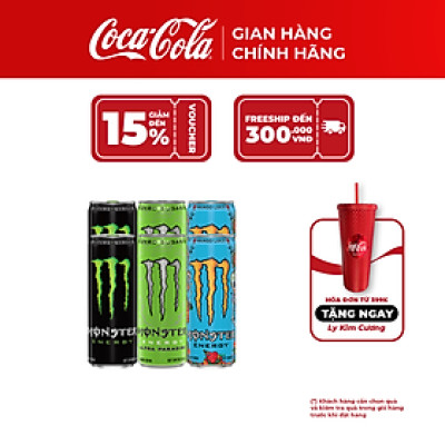 Hộp 6 Lon Nước Tăng Lực Giải Khát Monster Mix 3 vị Monster Energy, Monster Ultra Paradise, Monster Mango Loco 355ml/Lon Coca-Cola Official Store_TK
