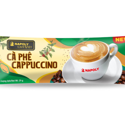 Cà Phê CAPPUCCINO Napoly Coffee Arabica/Robusta Hòa Tan Giữ Hương Vị Cà Phê, Đậm Đà, Thơm Béo Của Sữa - Túi 18 Gói x29g