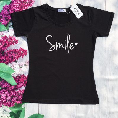 Áo thun nữ in chữ Smile thun cotton 4 chiều form ôm body MXM ( ANU026 )