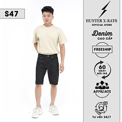 Quần Short Jeans Nam Cao Cấp HUNTER X-RAYS Form Slimfit Cotton Màu Đen Indigo Độc Quyền S47