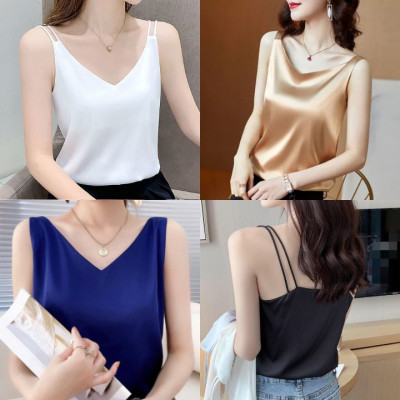 Áo Hai Dây Cổ Tim Mặc Trong Vest blazer kiểu nữ freesize (40-65kg) Vải Lụa Satin Mịn ,Thoáng Mát New Design AO0003