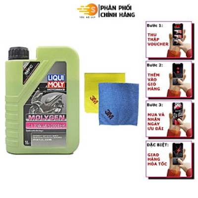 Dầu nhớt tổng hợp chuyên dụng cho xe tay ga Molygen Liqui Moly 1L 10W40 21719 - Tặng kèm 1 khăn lau chuyên dụng 3M màu ngẫu nhiên