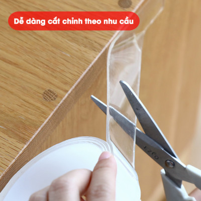 Băng keo dán nano 2 mặt siêu dính trong suốt dày 1mm dài 2m rộng 3cm và 5cm
