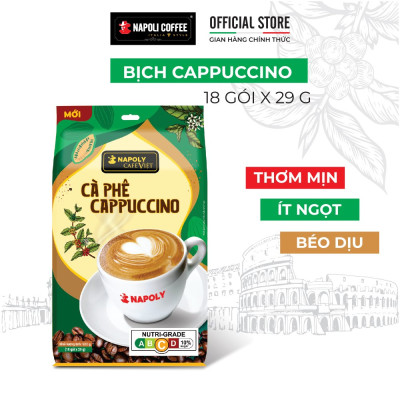Cà Phê CAPPUCCINO Napoly Coffee Arabica/Robusta Hòa Tan Giữ Hương Vị Cà Phê, Đậm Đà, Thơm Béo Của Sữa - Túi 18 Gói x29g