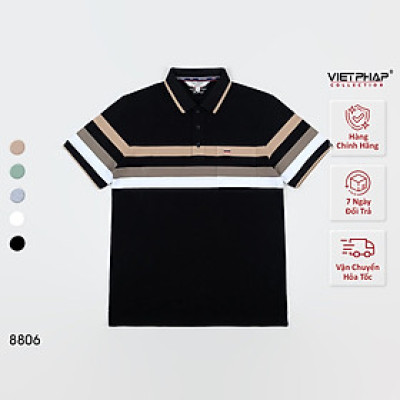 Áo Polo Nam VIỆT PHÁP Form Luxury - Thun Cá sấu Sọc , lịch lãm, sang trọng 8806