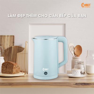 Bình đun siêu tốc 2 lớp Comet CM8226 – Hàng chính hãng - Dung tích 1.8L, công suất 1500W, chống bỏng, tự ngắt an toàn