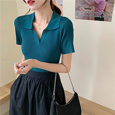 Áo Croptop Polo TREND 2021 Áo Croptop Nữ Tay Ngắn Chất Vải Len Tăm Dệt Kim Thời Trang Quảng Châu