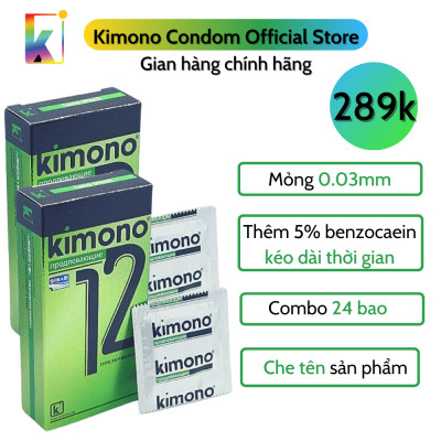 Combo 2 Hộp Bao Cao Su Kimono Green 0.03mm – Siêu Mỏng, Kéo Dài Thời Gian - Loại 12 bao/hộp