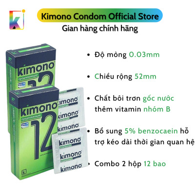 Combo 2 Hộp Bao Cao Su Kimono Green 0.03mm – Siêu Mỏng, Kéo Dài Thời Gian - Loại 12 bao/hộp