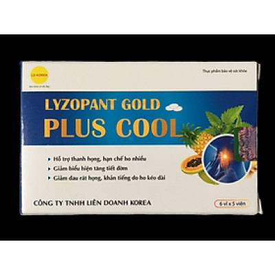 Viên ngậm giảm ho, tiêu đờm "Lyzopant Gold Plus Cool" - cho bé, cho người lớn (hộp/30 viên/6 vỉ x 5 viên) hỗ trợ thanh họng, hạn chế ho nhiều, giảm biểu hiện tăng tiết đờm, giảm đau rát họng, khản tiếng do ho kéo dài.